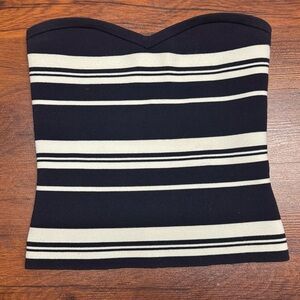 Babaton Navy and Cream Strapless Tube Top Size Small